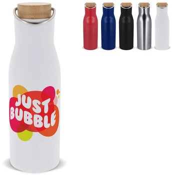 Thermo fles met bamboe deksel Zilver 500 ml