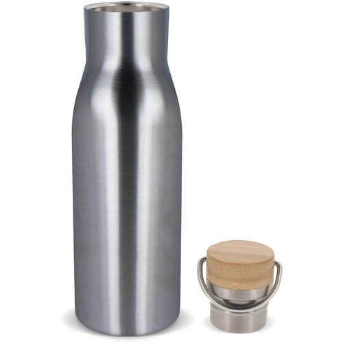 Thermo fles met bamboe deksel Zilver 500 ml