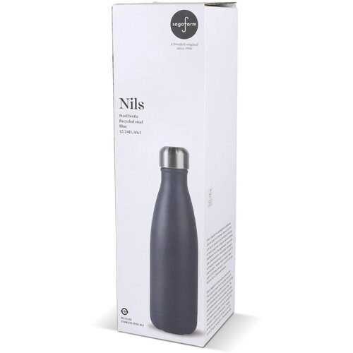 Sagaform Nils stalen fles gepoedercoat 500 ml donkerblauw 500 ml