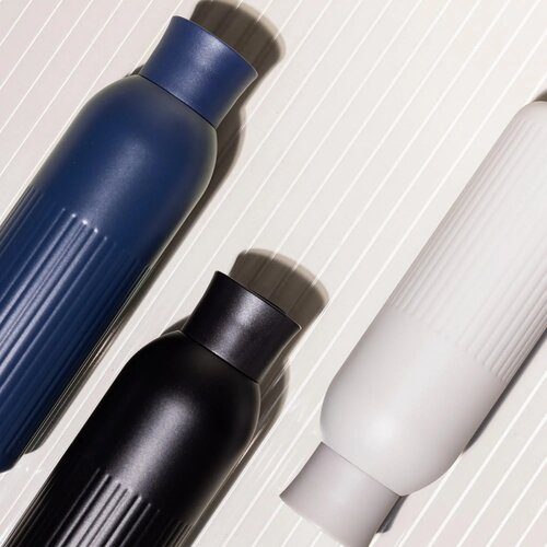Sagaform Tekla Push stalen fles met druk dop gerecycled) 500 ml beige 500 ml