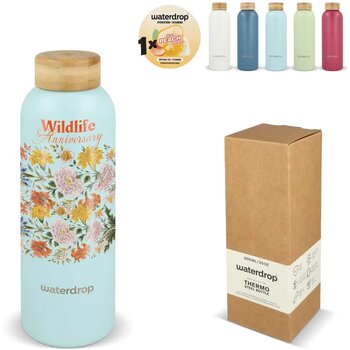 Waterdrop Roestvrijstalen Fles met Bamboe dop 600ml donker bruin / groen 600 ml