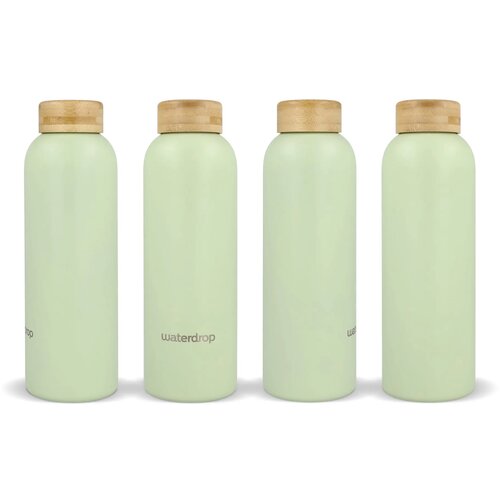 Waterdrop Roestvrijstalen Fles met Bamboe dop 600ml donker bruin / groen 600 ml
