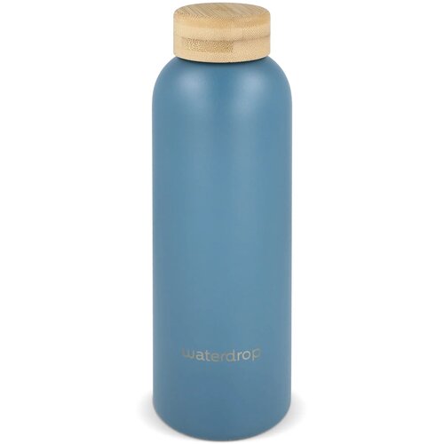 Waterdrop Roestvrijstalen Fles met Bamboe dop 600ml grijs - blauw 600 ml