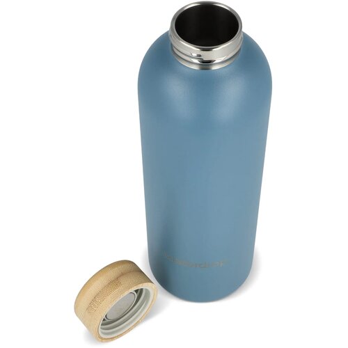 Waterdrop Roestvrijstalen Fles met Bamboe dop 600ml grijs - blauw 600 ml