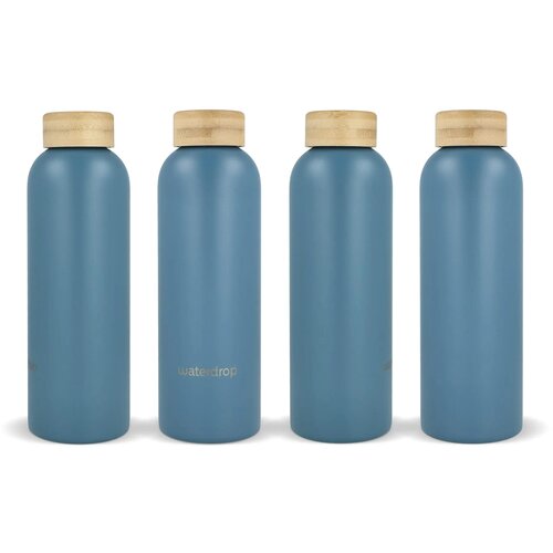 Waterdrop Roestvrijstalen Fles met Bamboe dop 600ml grijs - blauw 600 ml