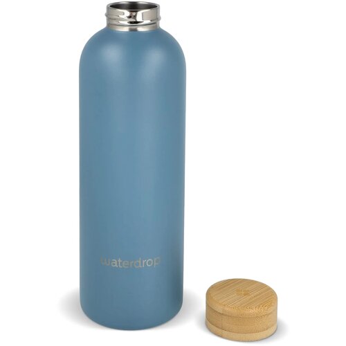 Waterdrop Roestvrijstalen Fles met Bamboe dop 600ml grijs - blauw 600 ml