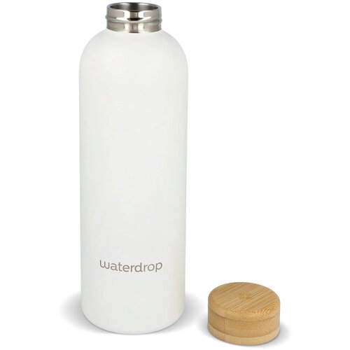 Waterdrop Roestvrijstalen Fles met Bamboe dop 600ml wit 600 ml