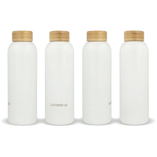 Waterdrop Roestvrijstalen Fles met Bamboe dop 600ml wit 600 ml