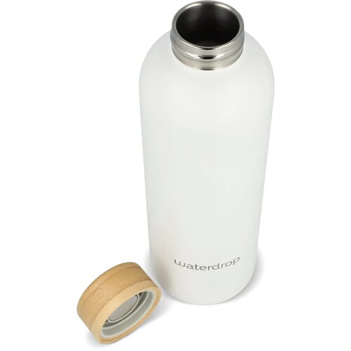 Waterdrop Roestvrijstalen Fles met Bamboe dop 600ml wit 600 ml