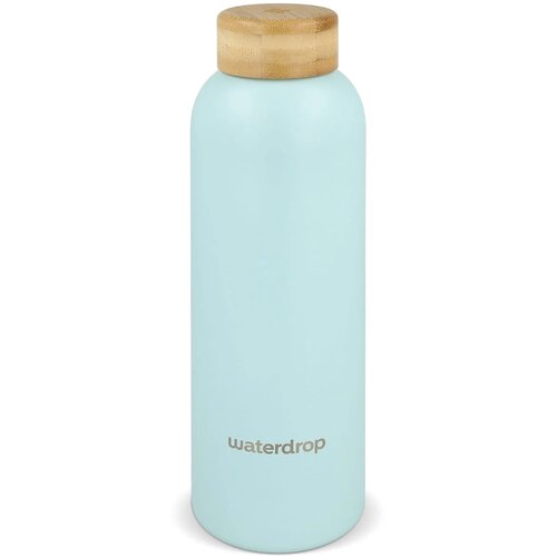 Waterdrop Roestvrijstalen Fles met Bamboe dop 600ml pastel blauw 600 ml