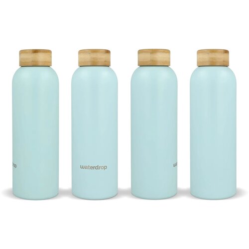 Waterdrop Roestvrijstalen Fles met Bamboe dop 600ml pastel blauw 600 ml