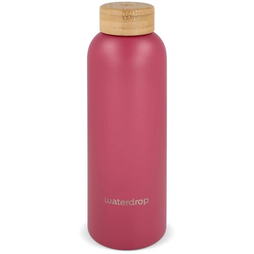 Waterdrop Roestvrijstalen Fles met Bamboe dop 600ml donker roze 600 ml