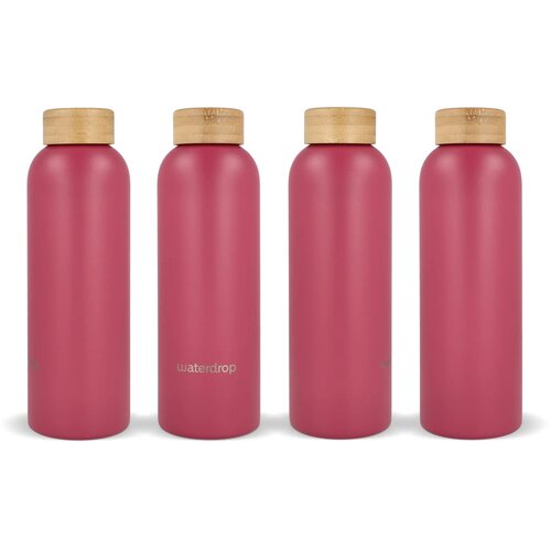 Waterdrop Roestvrijstalen Fles met Bamboe dop 600ml donker roze 600 ml