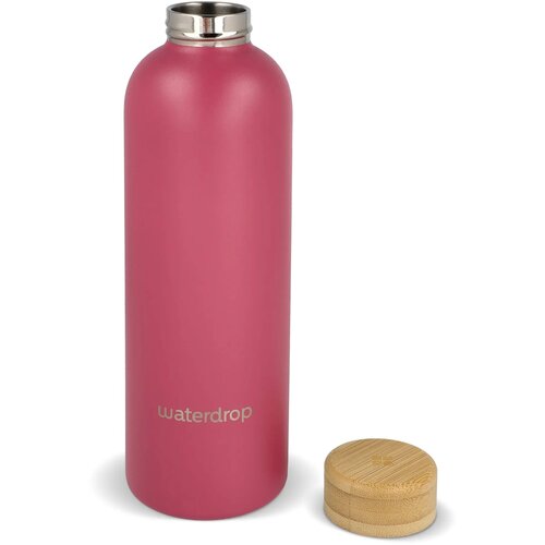 Waterdrop Roestvrijstalen Fles met Bamboe dop 600ml donker roze 600 ml