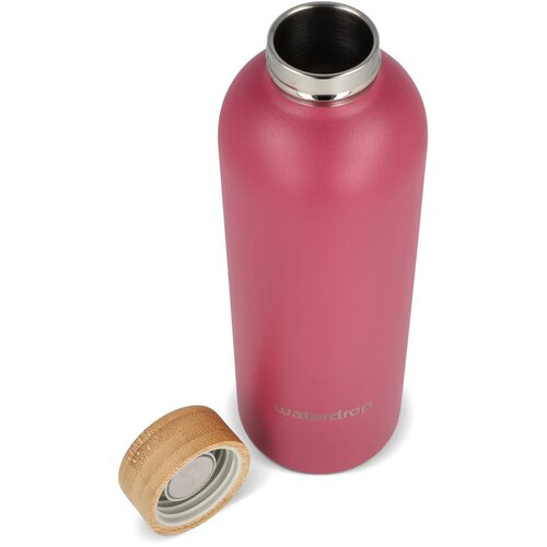 Waterdrop Roestvrijstalen Fles met Bamboe dop 600ml donker roze 600 ml