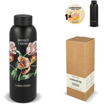 Waterdrop roestvrijstalen fles met stalen dop Zwart 600 ml