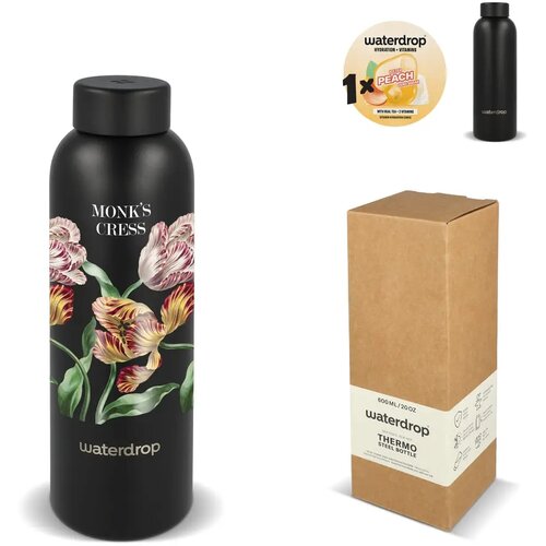 Waterdrop roestvrijstalen fles met stalen dop 600 ml