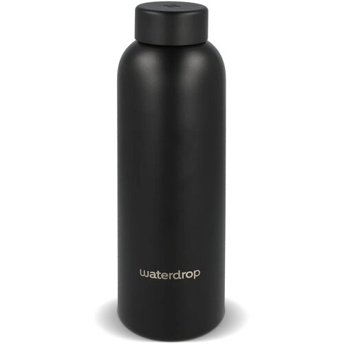 Waterdrop roestvrijstalen fles met stalen dop Zwart 600 ml