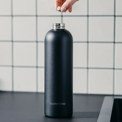 Waterdrop roestvrijstalen fles met stalen dop Zwart 600 ml