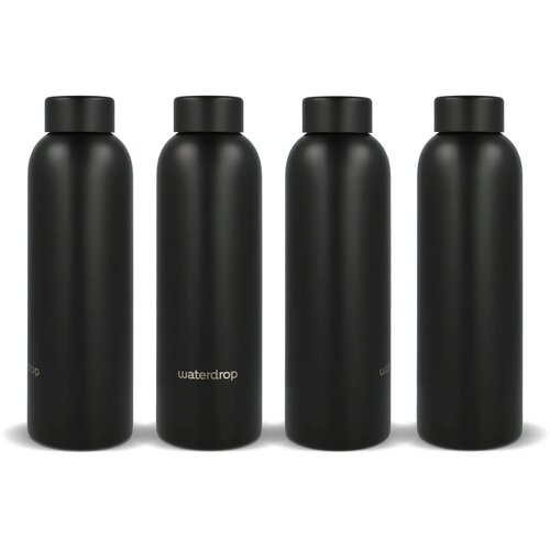 Waterdrop roestvrijstalen fles met stalen dop Zwart 600 ml