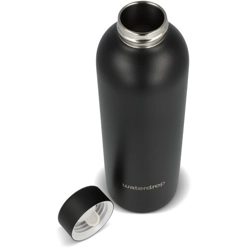 Waterdrop roestvrijstalen fles met stalen dop Zwart 600 ml