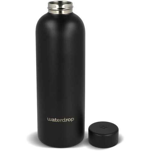 Waterdrop roestvrijstalen fles met stalen dop Zwart 600 ml