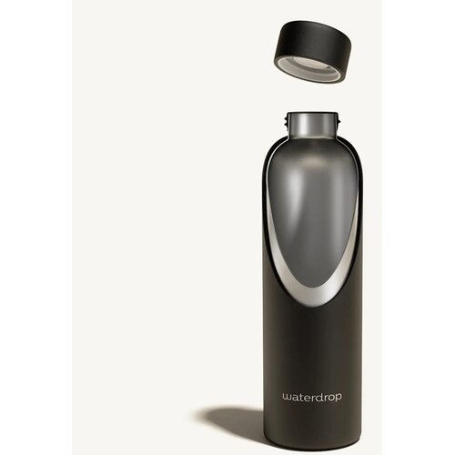 Waterdrop roestvrijstalen fles met stalen dop Zwart 600 ml