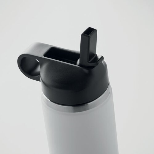 Gerecycled RVS thermosfles met rietje 500 ml Zwart 500 ml