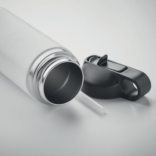 Gerecycled RVS thermosfles met rietje 500 ml Zwart 500 ml