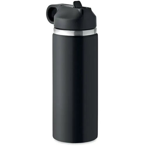Gerecycled RVS thermosfles met rietje Zwart 500 ml