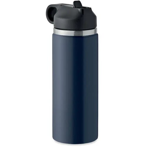 Gerecycled RVS thermosfles met rietje Kobaltblauw 500 ml
