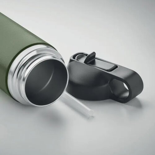 Gerecycled RVS thermosfles met rietje Groen 500 ml