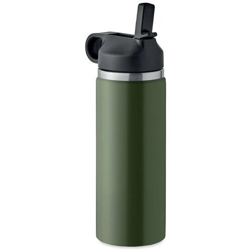 Gerecycled RVS thermosfles met rietje 500 ml Groen 500 ml