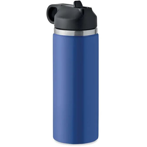 Gerecycled RVS thermosfles met rietje Blauw 500 ml