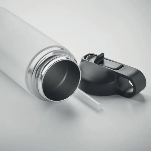 Gerecycled RVS thermosfles met rietje Wit 500 ml
