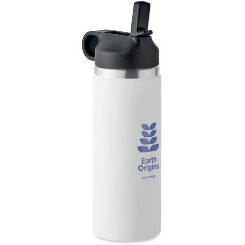 Gerecycled RVS thermosfles met rietje Wit 500 ml
