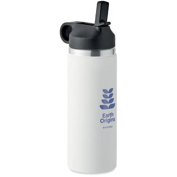 Gerecycled RVS thermosfles met rietje 500 ml Wit 500 ml