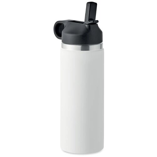 Gerecycled RVS thermosfles met rietje 500 ml Wit 500 ml