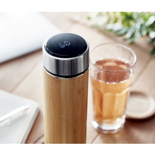 Bamboe thermosfles met thermometer 480 ml Bruin 480 ml