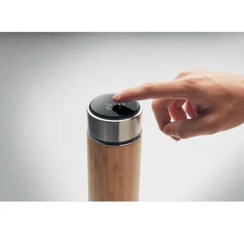 Bamboe thermosfles met thermometer Bruin 480 ml