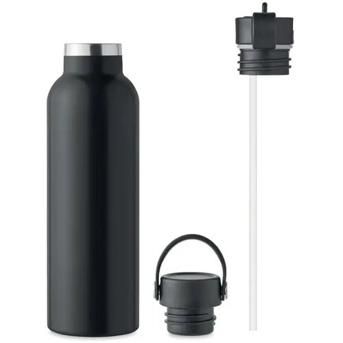 RVS isoleerfles met rietje Zwart 700 ml