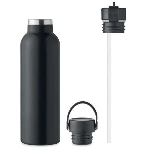 RVS isoleerfles met rietje 700 ml Zwart 700 ml