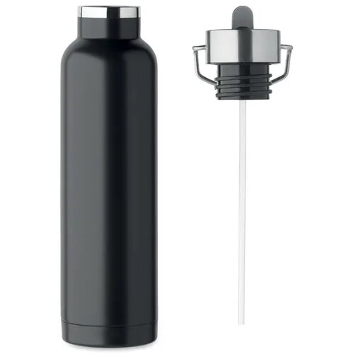 Dubbelwandige isoleerfles met rietje 660 ml Zwart