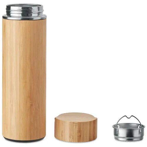 Bamboe thermosfles met theezeef Bruin 400 ml