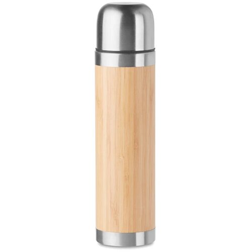 RVS thermosfles met bamboe Bruin 400 ml