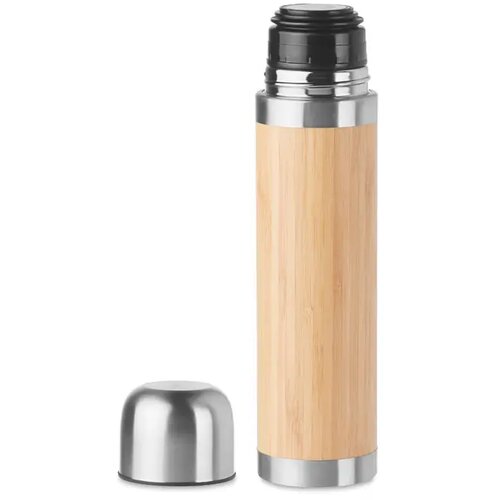 RVS thermosfles met bamboe Bruin 400 ml