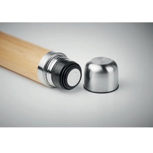 RVS thermosfles met bamboe Bruin 400 ml